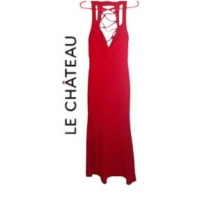 Le Chateau Red Open Back Strappy Stretch Gown